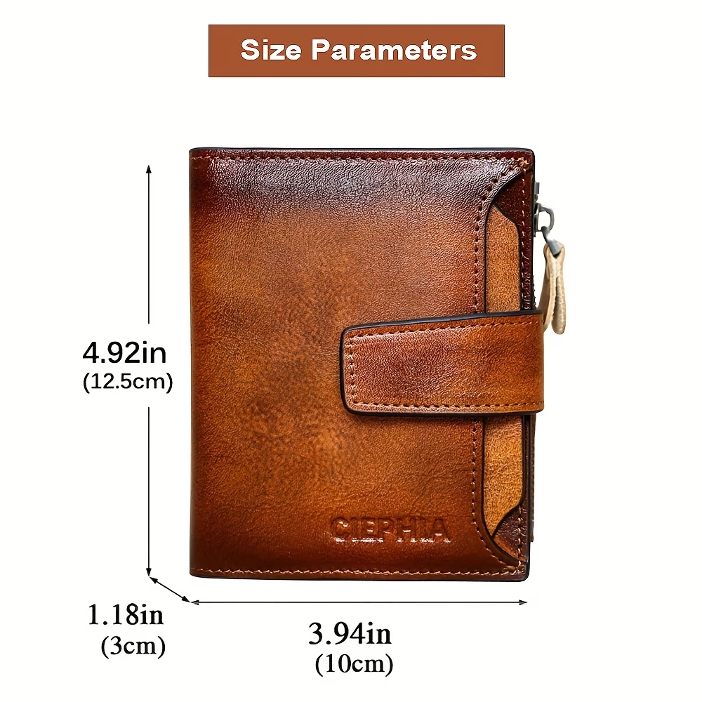 Men's Vintage RFID Blocking Wallet - Genuine Leather -Theft Billfold with Zipper Coin Pocket, 14 Card Holder, 2 ID Window & SD/ SIM, 2 Driver ID Holder - Leather for Christmas Valentine's/Father's Day Gift for Men Set Includes a Greeting Card