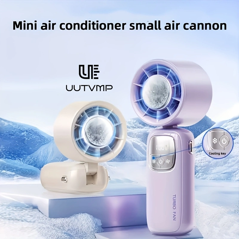 Superconducting ice-ceramic cooling handheld fan, rechargeable, with a 4000mAh high-capacity battery for long battery life, stylish design, a must-have cooling device for summer.