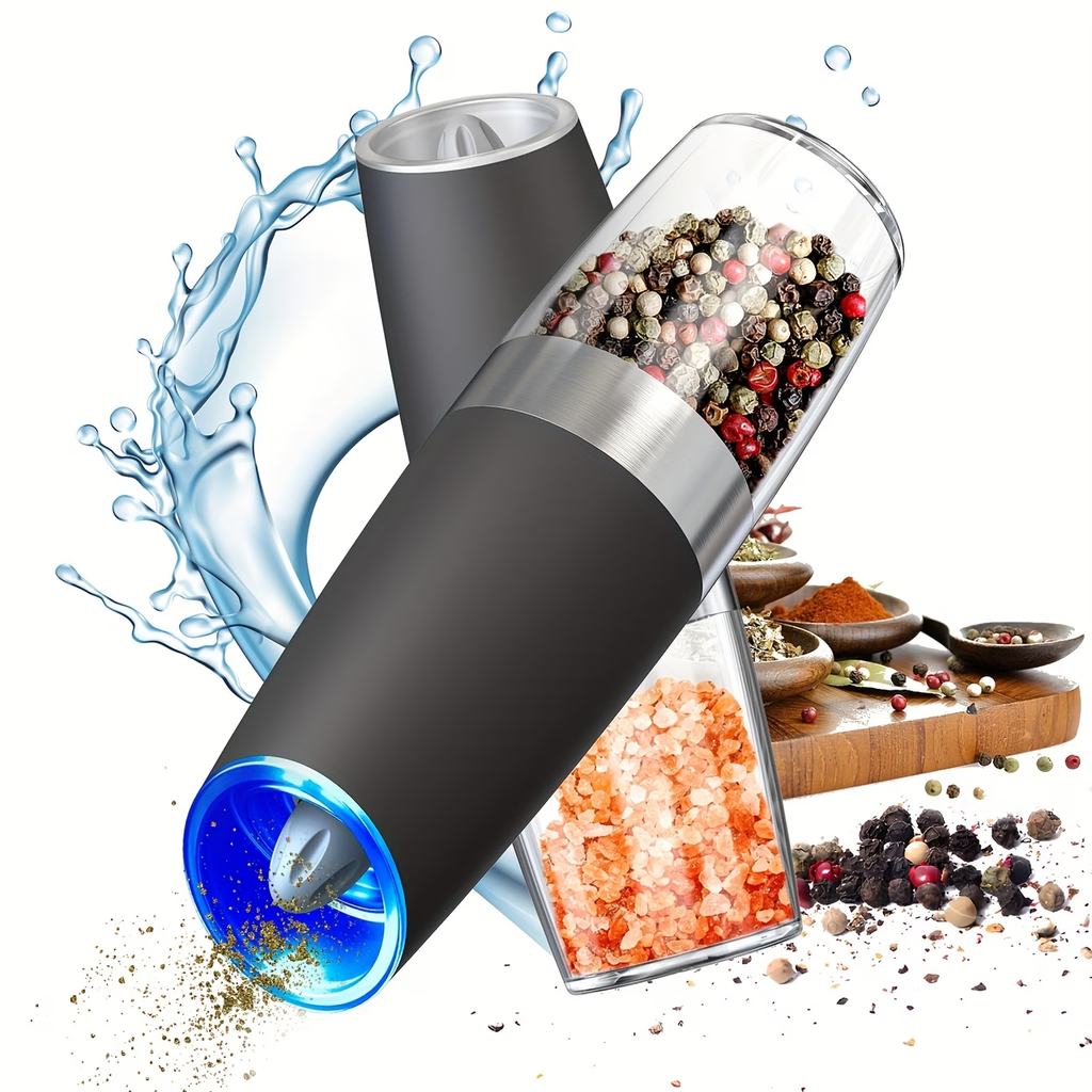 1/2pcs/set, Gravity Electric Salt And Pepper Mill, Powerful Pepper Grinder, Tilt to Grind Automatically, Battery Powered, Coarseness Adjustable, Upgraded Large Capacity, Easy to Clean, One-Hand Operation, Kitchen Essentials, LED Light, Gift Ideas