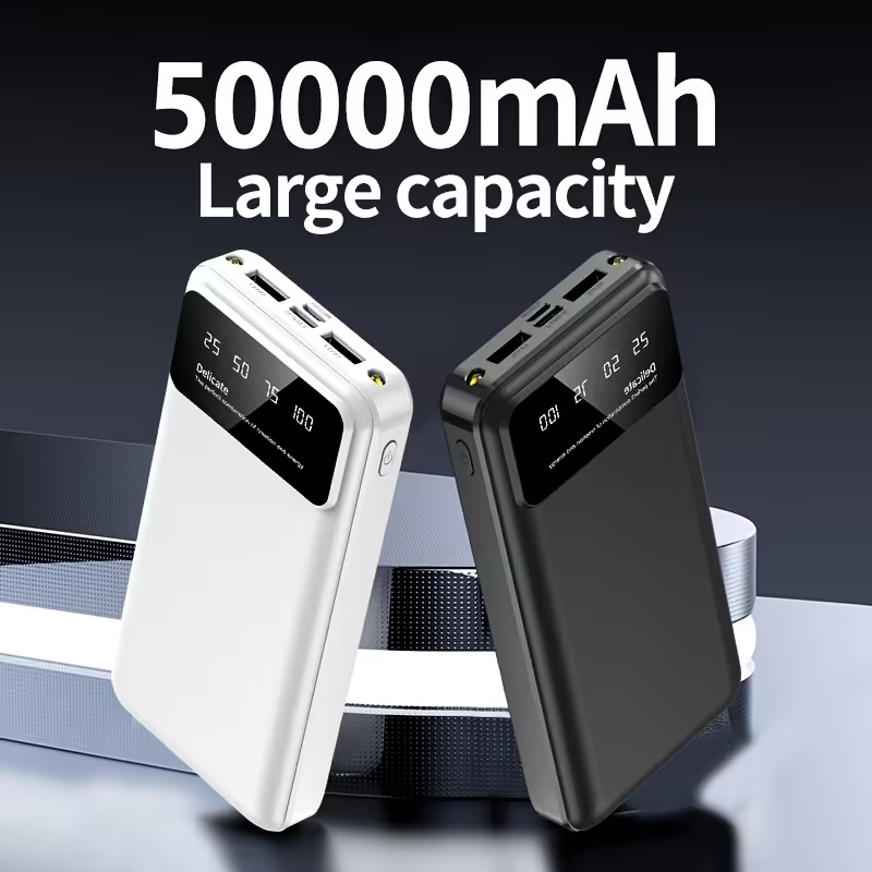 A Portable Power Bank with a Capacity of 50000Mah, Suitable for Charging Mobile Phones And Android Devices, Featuring an LED Display for Power Output And a Flashlight, Ideal for Outdoor Travel As an Emergency Power Source, Backup Battery Pack
