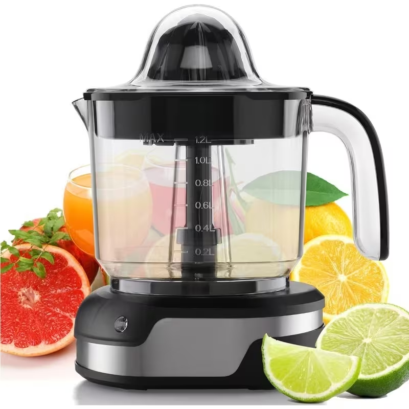 [Effortless Orange Juicer] Stainless Steel, Effortless Orange Juicer | Portable Citrus Press for Orange & Lemon Juice, Easy Clean, Healthy Juicing, Black, 1.2L