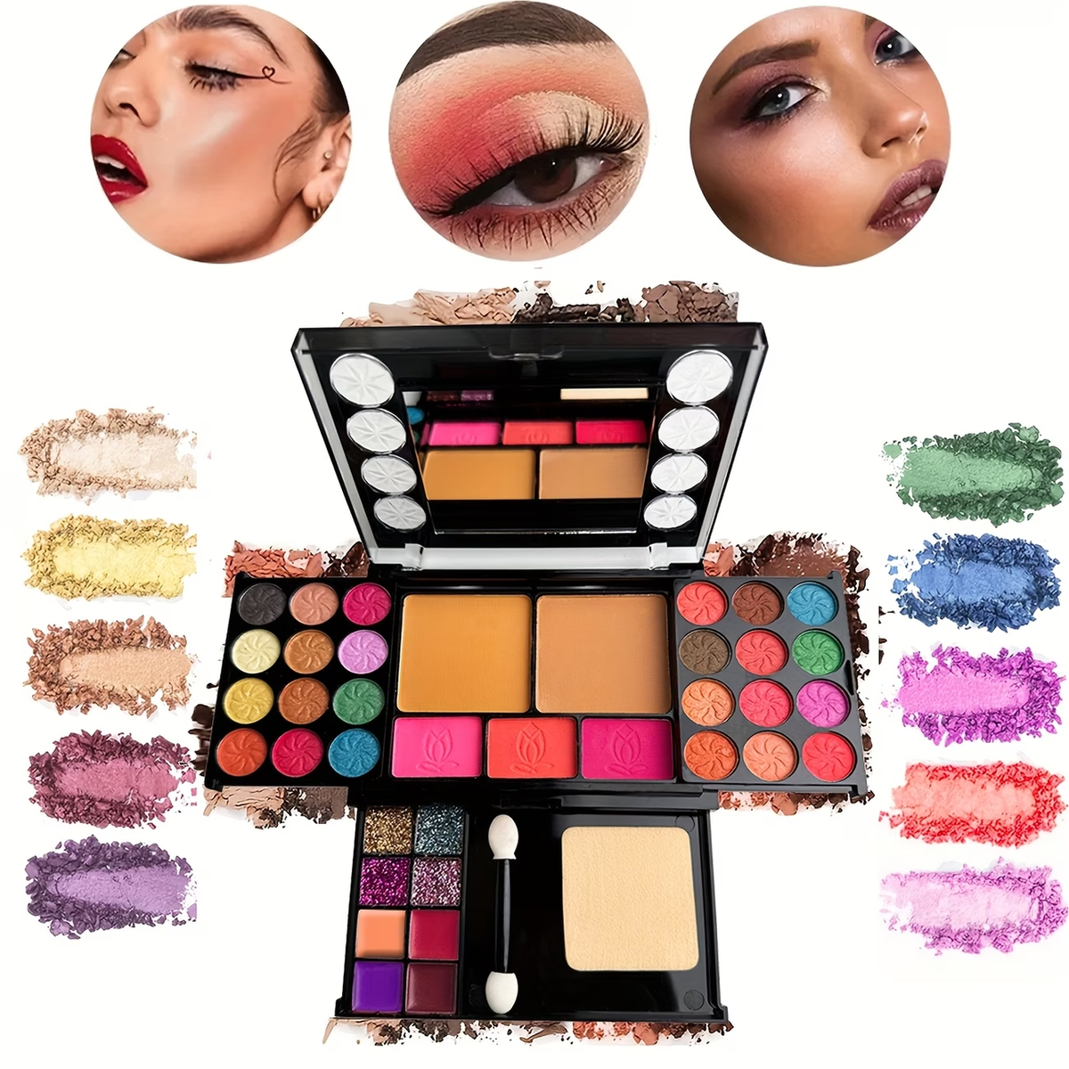 [Ultimate Makeup Set] 37pcs Ultimate Makeup Set for Beginners: Eyeshadow Palette, Blush, Lip Gloss & Contour Kit with Applicators - Includes Brown, Berry, Coral & Blue Tones for Women