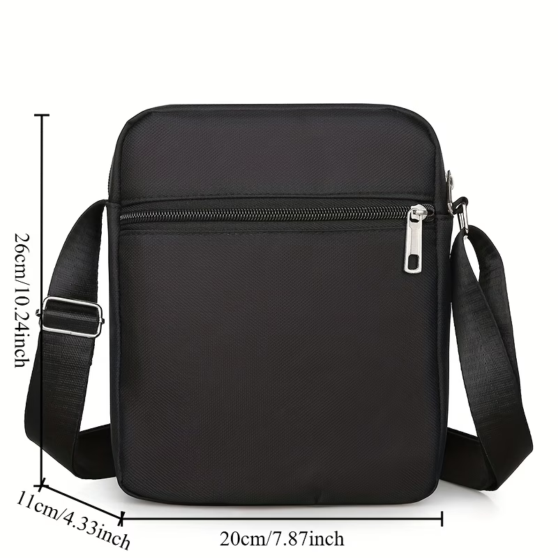 Men'S Classic Black Oxford Crossbody Bag - Large Capacity Casual Daypack with 6 Adjustable Zippers, Multiple Compartments & Safety Pocket, Durable Sling Bag for Travel, Commuting, Everyday Use, Secure Zipper Closure