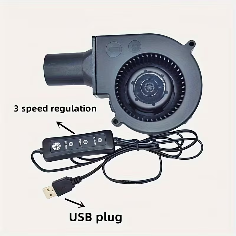 A 5V USB Blower Fan Featuring Multiple Speed Settings And an Air Outlet to Enhance Combustion, This Compact And Portable Cooling Fan Is Highly Efficient And Ideal for Different Outdoor Camping And Barbecue Situations