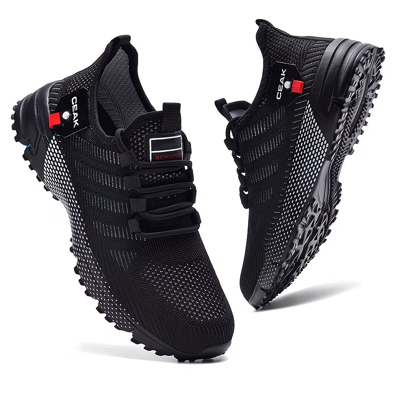Lightweight Low-Top Training Shoes Men'S Breathable Mesh Sneakers with EVA Cushioning for Running, Hiking, Gym & Casual Wear Durable Traction Footwear All-Season Comfort, Hiking Footwear, Sleek Sporty Design & Red Accents