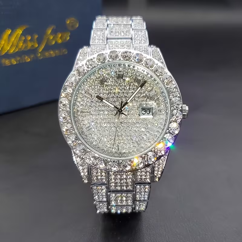 Luxury Men's and Women's Watches, Night Light Hands, Ice Cold Flashing Synthetic Rhinestone Watches, Men's Hip-hop Rock Fashion Calendar, Quartz Watches, Drowshipping