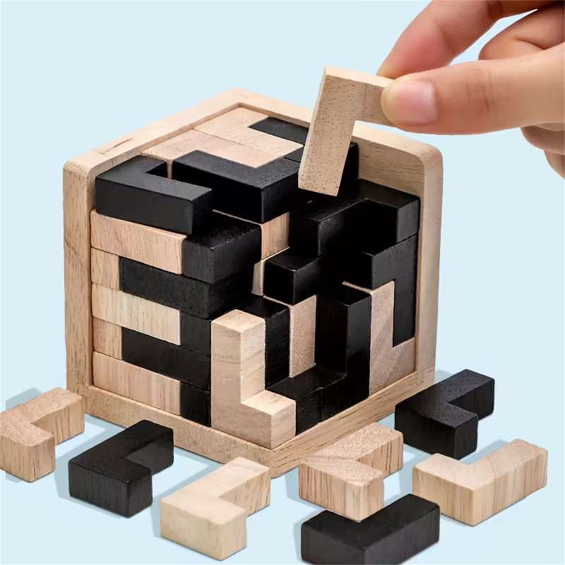 54 Wooden Educational Puzzle Cubes, L-Shaped Puzzles, Logic Toys for Cognitive Development