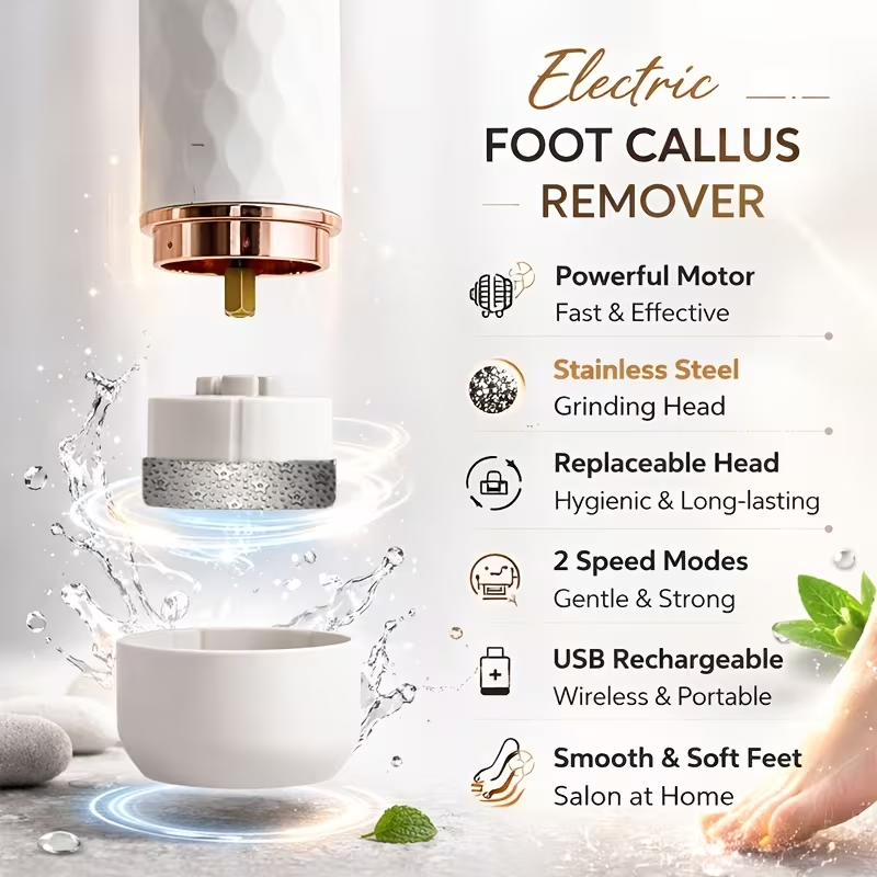 Electric Foot File, Automatic Callus Remover, Portable Electric Pedicure Device with One-Button Control for Hard and Cracked Skin, Rechargeable and Replaceable Heads, Pedicure Kit for Men and Women with Cracked Heels and Dead Skin, Christmas Gift