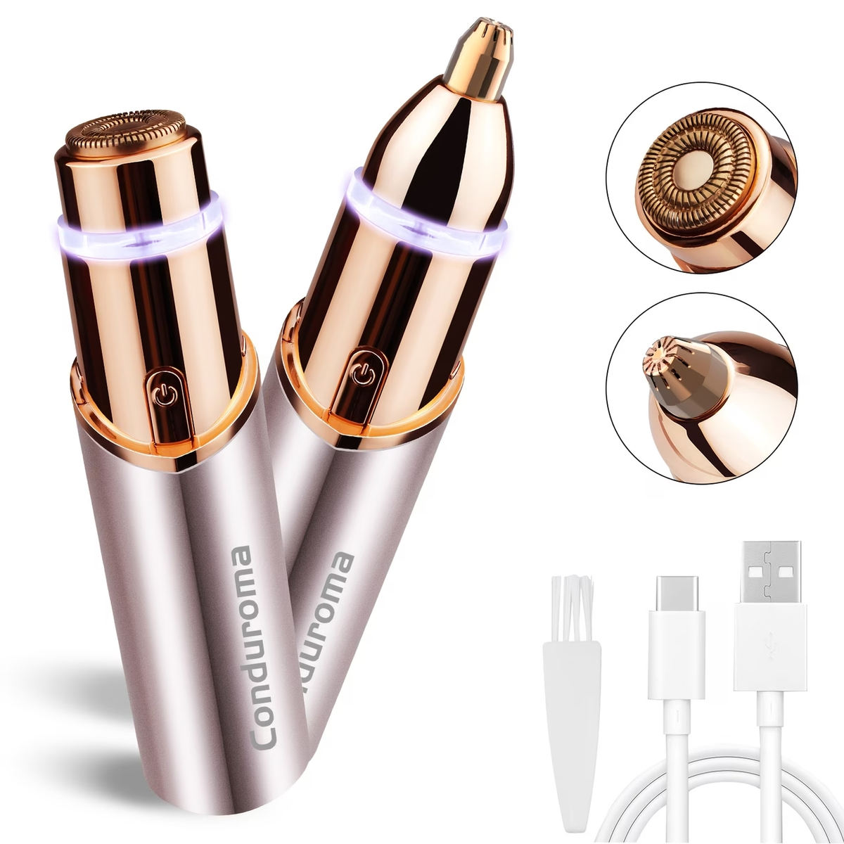 Facial Hair Remover for Women, 2in 1 eyebrow hair remover, Electric Face Razor with LED Light, USB Rechargeable