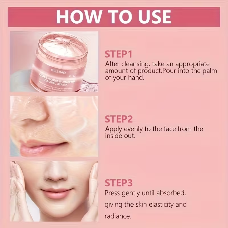 50g Biotin Collagen Day & Night Mask • Hydrates, Keeps Skin Moist and Plump • Firms Skin, Brightens Complexion, Smooths Skin • Makes Skin Look Younger • Suitable for Daily Use and Holiday Gifts • Giving Her a Beautiful Face