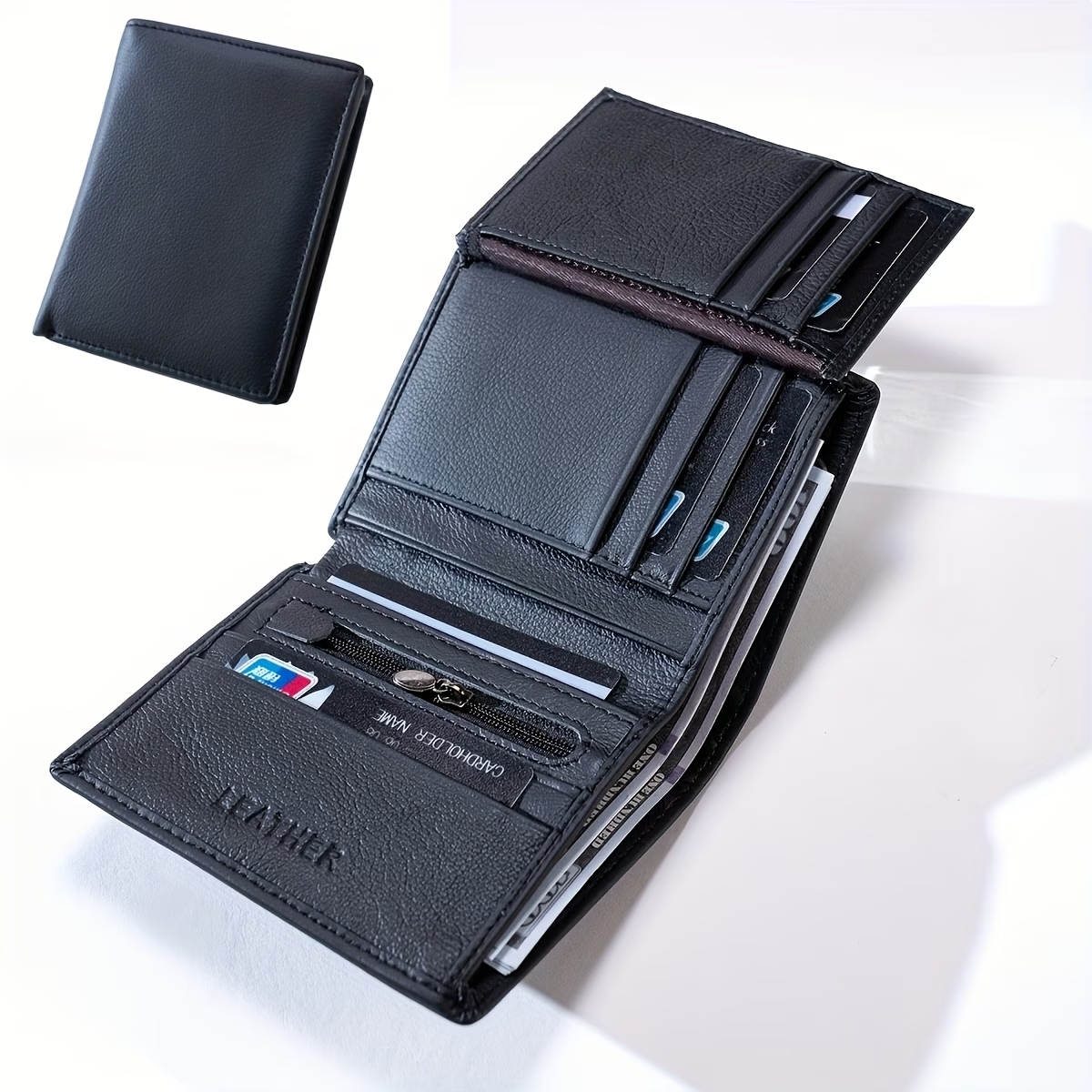 1pc Genuine Leather Wallets for Men Vintage Thin Vertical Short ID Credit Card Holder Money Bag Coin Purse Wallets for Men Women