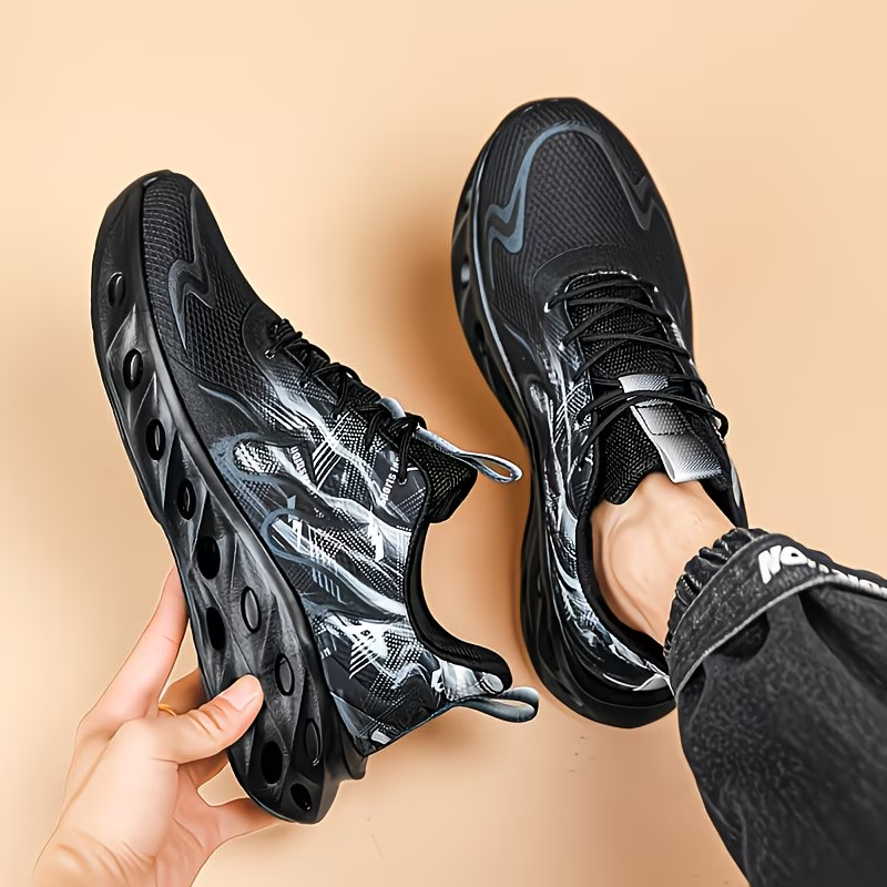 Men's All-Season Flat Shoes, Flame Fashion Style, Lightweight, Breathable, Non-Slip Dad Shoes, Loafers