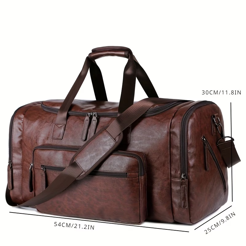 Extra-Large Capacity Men'S PU Travel Bag, Vintage Briefcase, Handheld Shoulder Crossbody Luggage Bag