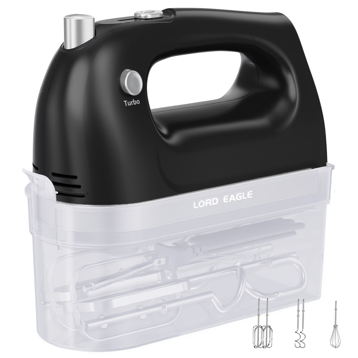 Electric Hand Mixer Complete Set with Attachment Storage Case, Includes 5 Stainless Steel Accessories, Turbo Boost & 5-Speed Settings for All Baking Needs