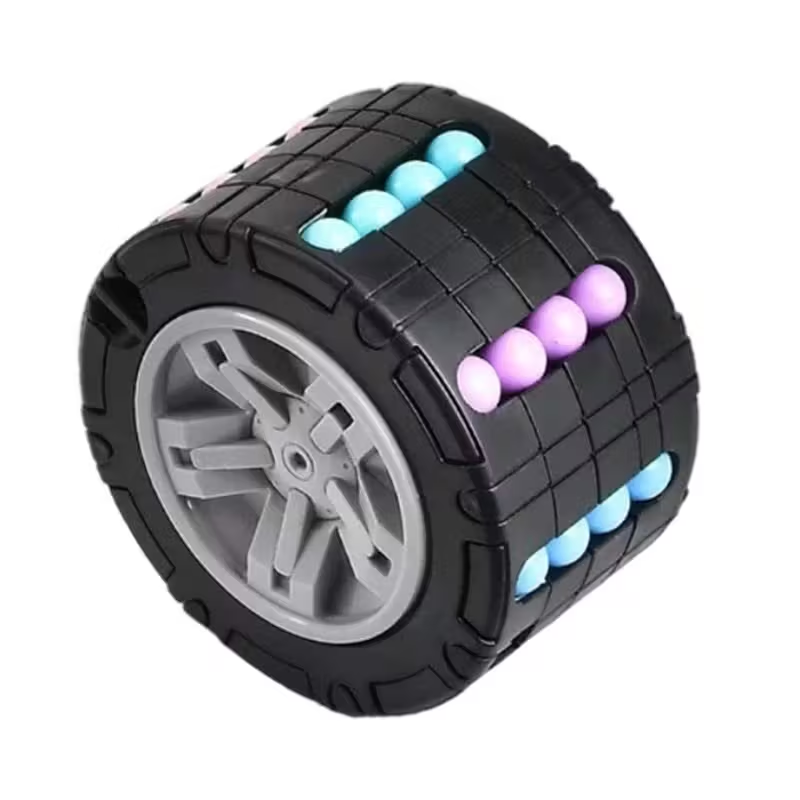 3D Cylinder Cube Toy Magical Bean Gyro Rotating Slide Puzzle Games for Stress Relief in Children Educational Toys (Red, Blue, Black)