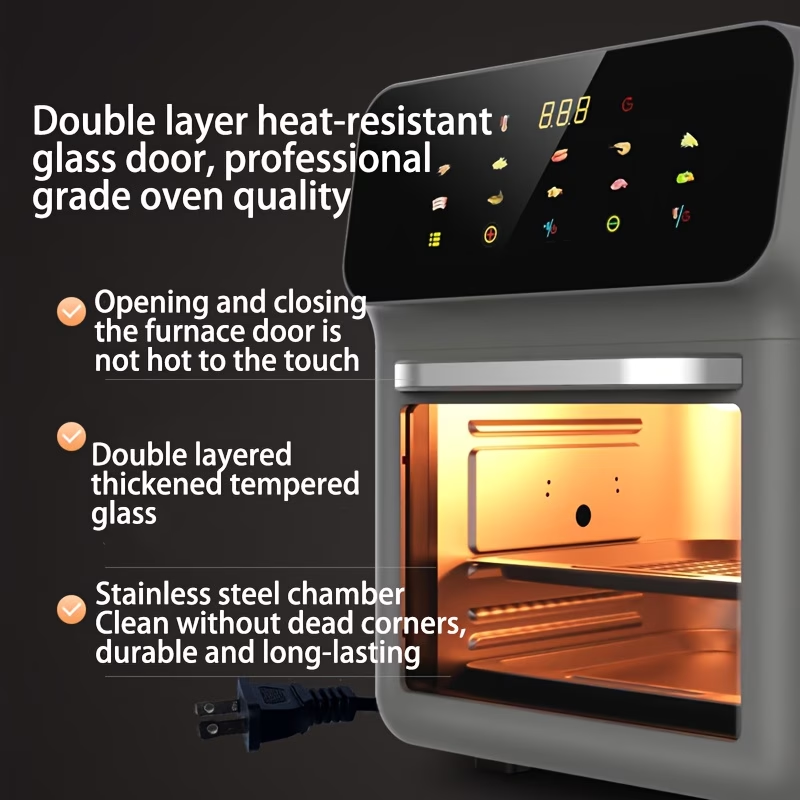 12QT Desktop Oven Set, 10 in 1 Multifunctional Air Fryer Toaster Combination, Baking, Reheating, No Deep Frying, Stainless Steel, LED Digital Touch Screen, Visible Window, Healthy Cooking, Space Saving Design, Black