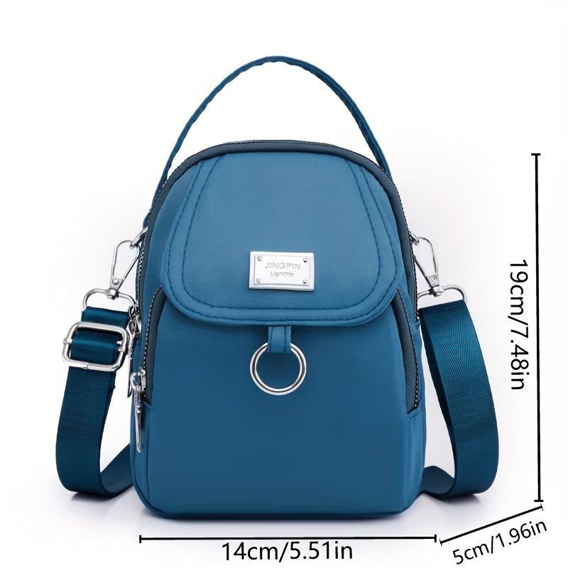 OGEHUAFEE Women'S Light Blue Nylon Shoulder Bag - Casual Mini Crossbody with Adjustable Strap, Multi-Layer, External Headphone Hole, Solid Color, Secure Zip Closure, Small Crossbody Bag