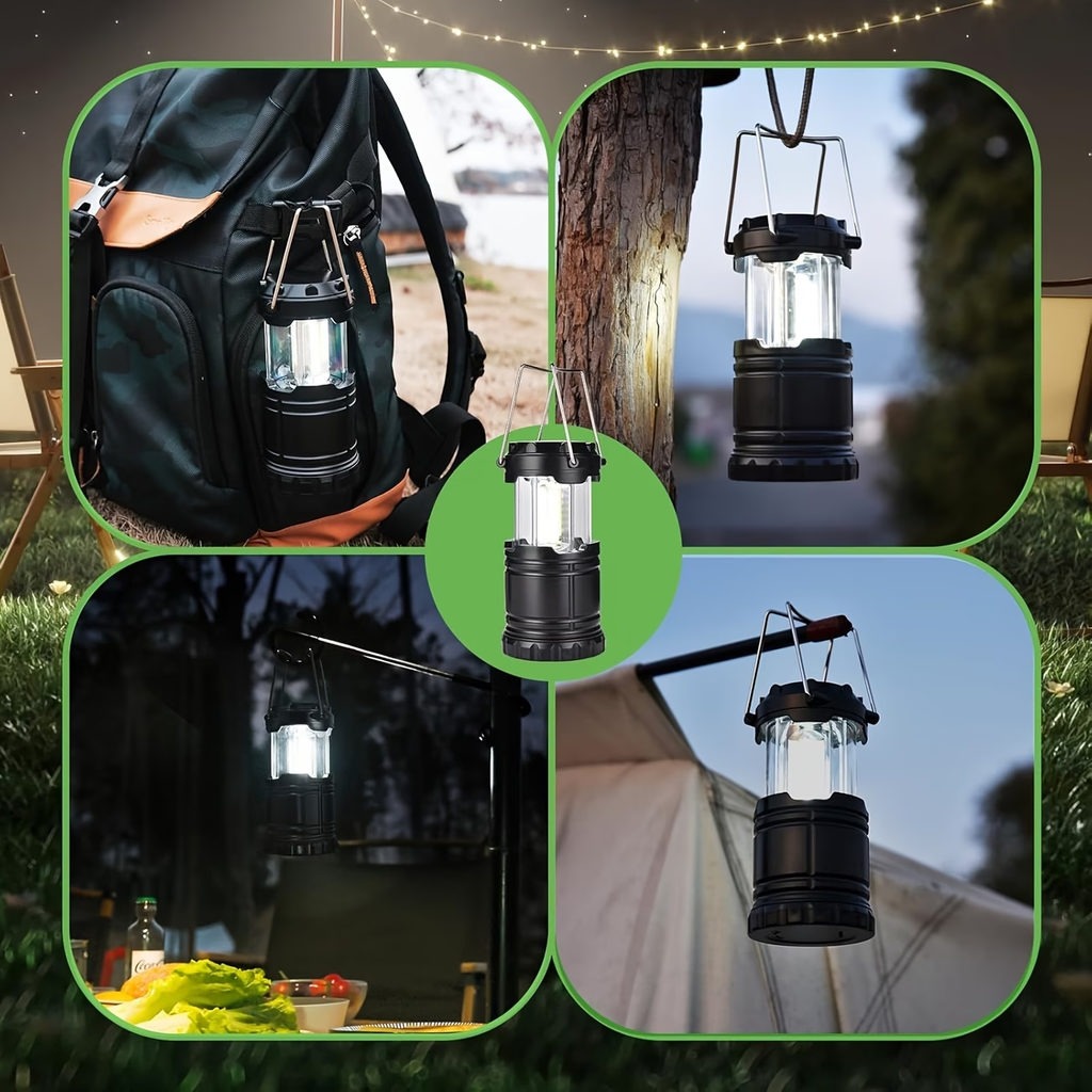 4pcs Super Bright Led Camping Lanterns | Portable, Collapsible Emergency Flashlights, Abs Material With Matte Metal End, Ideal For Camping, Outdoor Activities, And Home Use, Non-Water Resistant, Button Switch, Without Battery