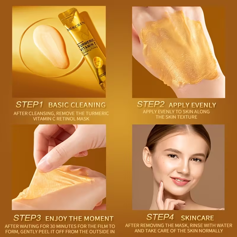 Turmeric Vitamin C Retinol Moisturizing and Firming Mask 6g*10 Pack, Added Aloe Vera, Hyaluronic Acid and Phytosqualane, Deep Cleansing, Moisturizing and Firming, Suitable for All Skin Types, Even Light Beige, Travel Portable Outfit.
