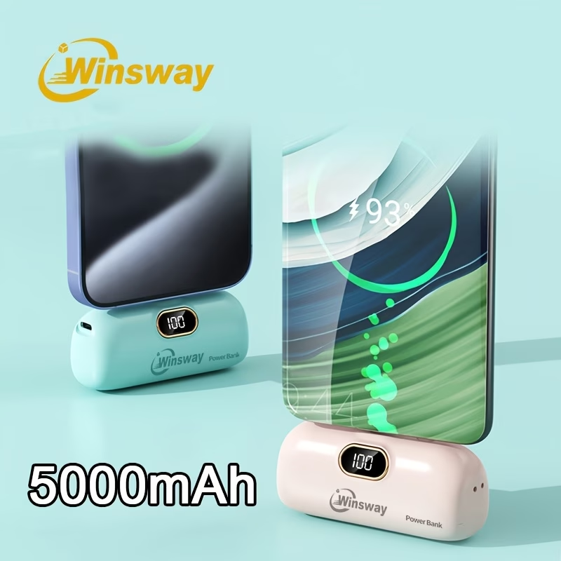 5000mAh Mini Portable Charger Type-C Interface Fast Charging Metal Tail Plug Upgraded Firmly, LED LCD Display, Suitable For Phone 17/16/15Pro/Pro Max/Pad Pro/Android Phones, Suitable For Giving Friends Exquisite And Compact Gifts On Festival