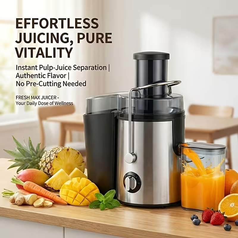 Stainless Steel High Power Portable Large Capacity Juice Extractor with Lid - Durable, Easy-Clean Design for Fresh Juice, Compatible with Most Extractor Systems, Modern Extractor, Powerful Cold Press Juicer