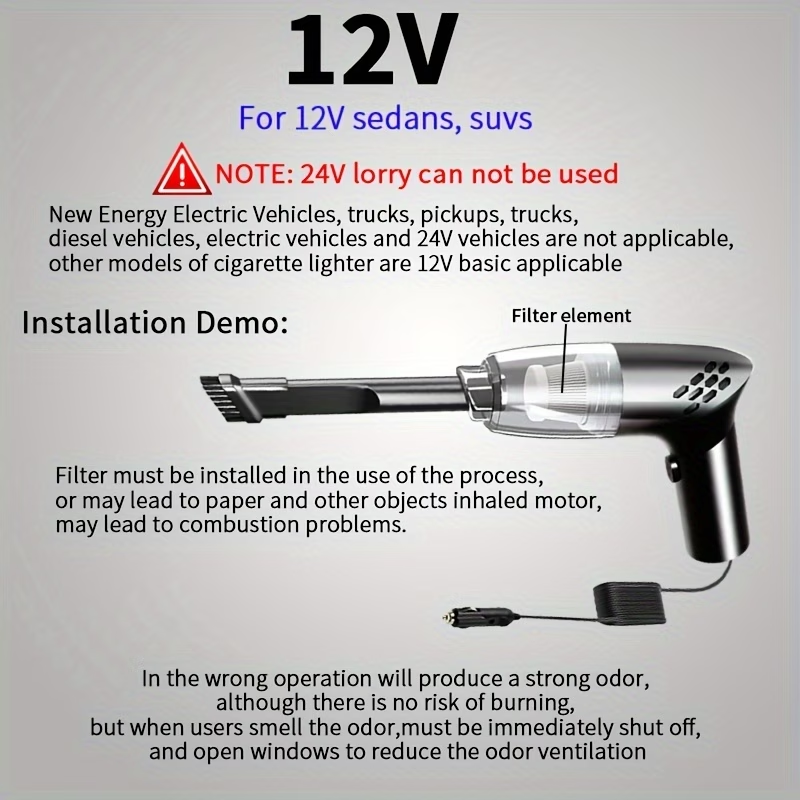 12V 5100PA Hand-held Car Vacuum Cleaner | Super Strong Suction, High-power, Portable, Mini, with Crevice and Accessory Kit,  Without Battery