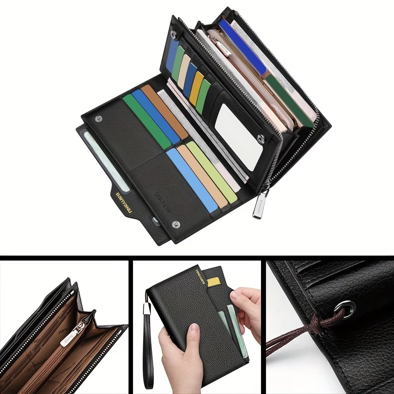 Men's Genuine Leather Long Wallet, New Style Large Capacity Multi-Card Slot Cowhide Clutch with Driver's License Holder, N2033