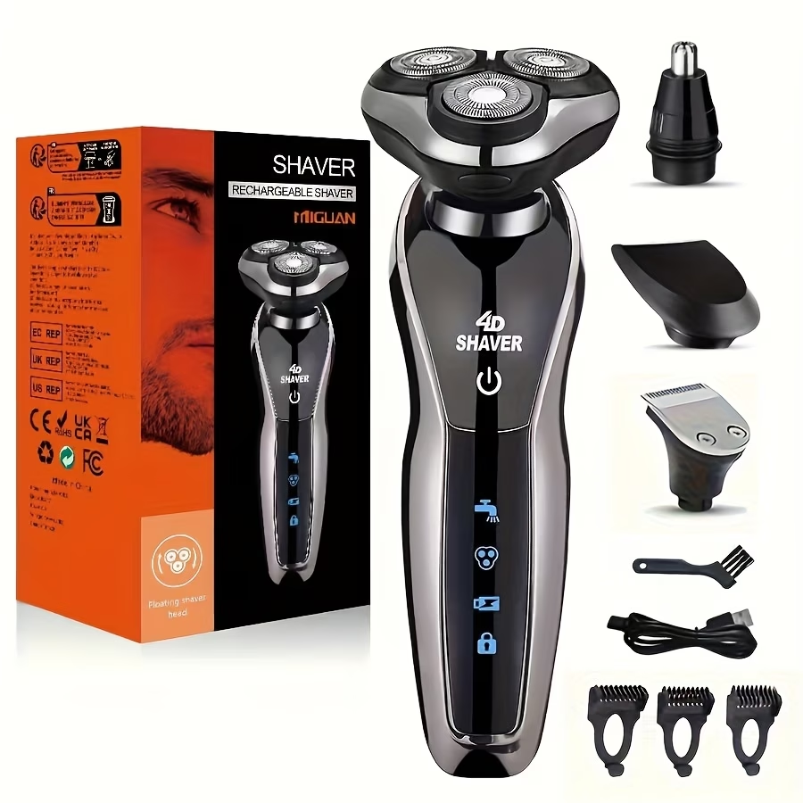 3-In-1 Electric Shaver, Rotary Shaver, Sideburns Trimmer, Nose Hair Trimmer; USB Charging, 3D Floating Shaving, Clean Shaving, Men'S Holiday Gift