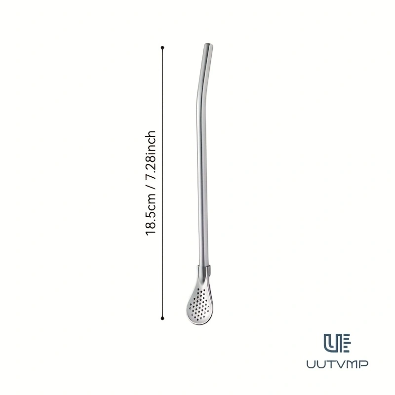 3PCS  Ice drink strainer, straw, and spoon, made of thickened 304 stainless steel, not for single use, reusable, 18cm long, detachable for cleaning, multifunctional, smooth and comfortable to use.
