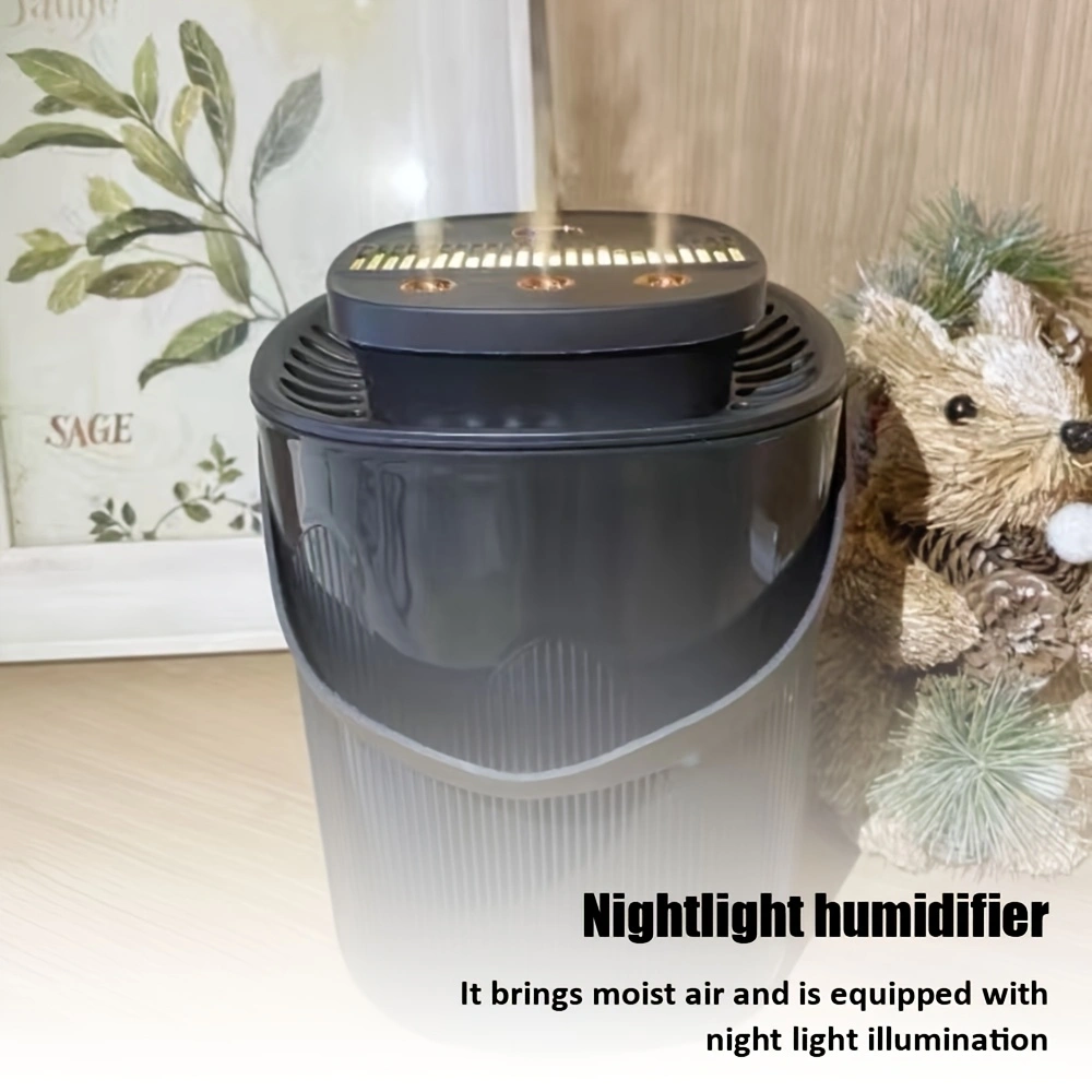 Large-capacity intelligent 3D circulating humidifier, one full fill provides 12 hours of humidification, three sprays for large mist output, USB powered, can also be used as a night light.