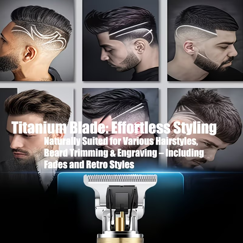 Men's Cordless Electric Hair Clippers & Beard Trimmer with LCD Screen, USB-Rechargeable Cordless Grooming Kit, T-Blade Trimmer with Guide Comb Suitable for Hair, Shaving, and Scalp Trimming