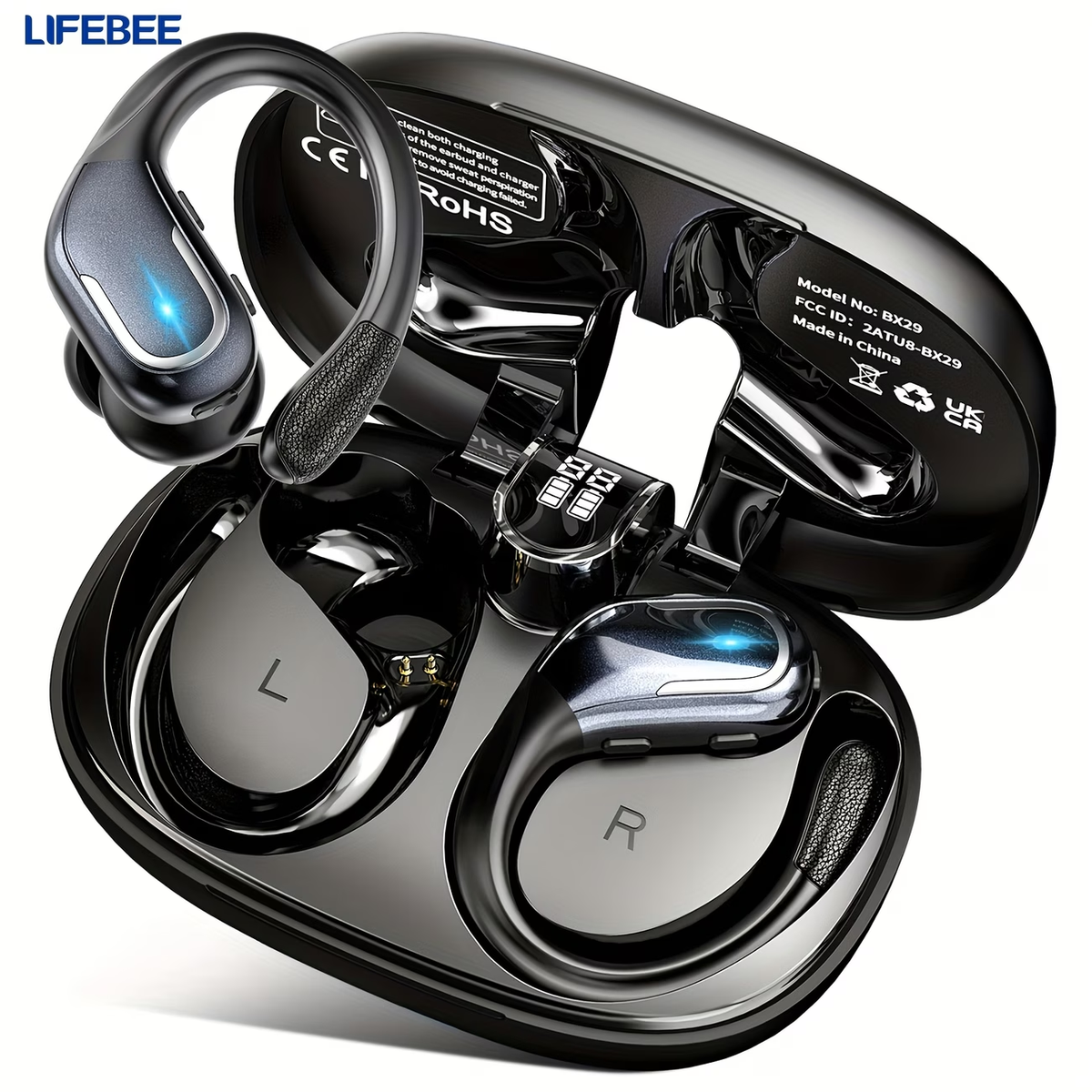 [New Over Ear Headphones] Wireless Earbuds with Pure Bass Sound | Noise Cancelling Headset, Dual-LED Display, Built-in Microphone | for Running Sports