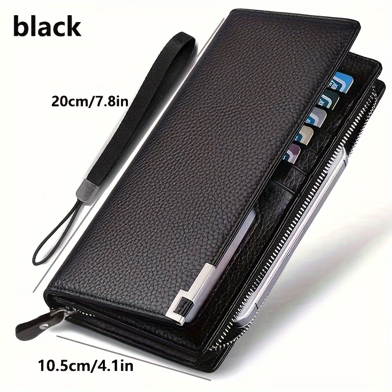 1pc Men's Wallet, Long Large Capacity Casual Trendy Mobile Phone Card Bag, Driver's License Zipper Faux Leather Bag,  Open-mouth