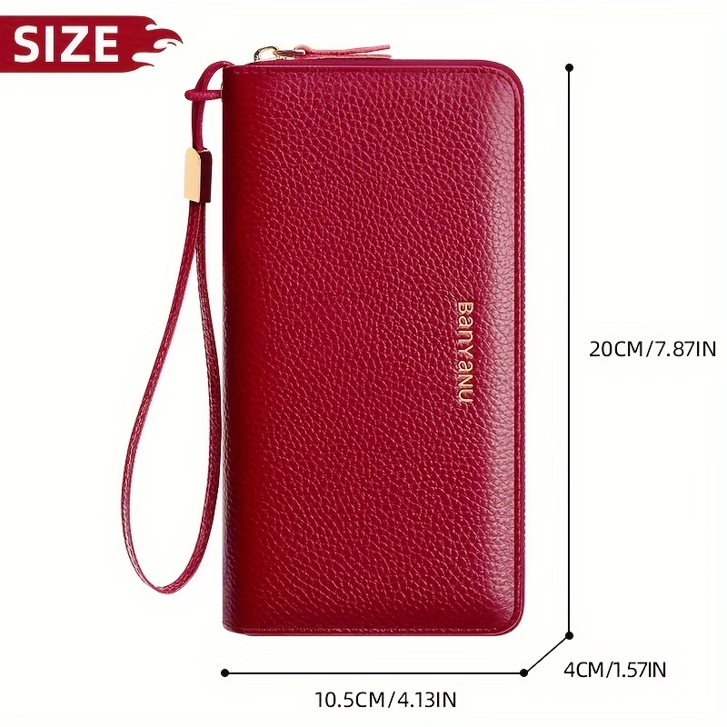 Women'S Long Wallet, Stylish And Spacious, Made of Top-Layer Cowhide, Double Zipper Genuine Leather Clutch Bag 9009