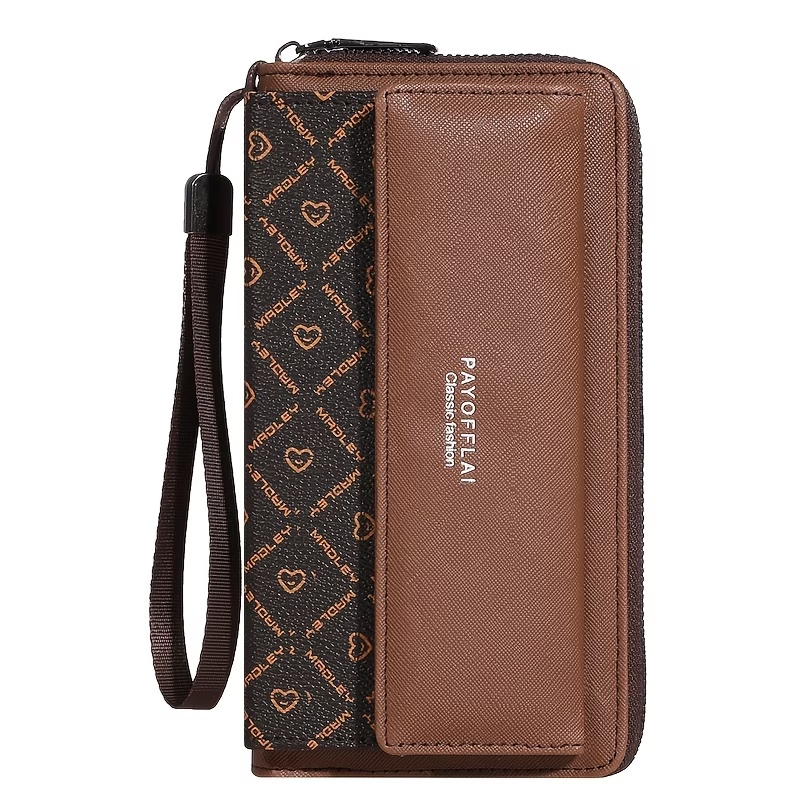 Classic PU Women'S Wallet, Long, Color-Block, Double-Layer Design, Zipper Closure, Zip Pocket, Photo Separation Layer, Nylon Lining, Continental Form Factor, with Positioning Printing for Women