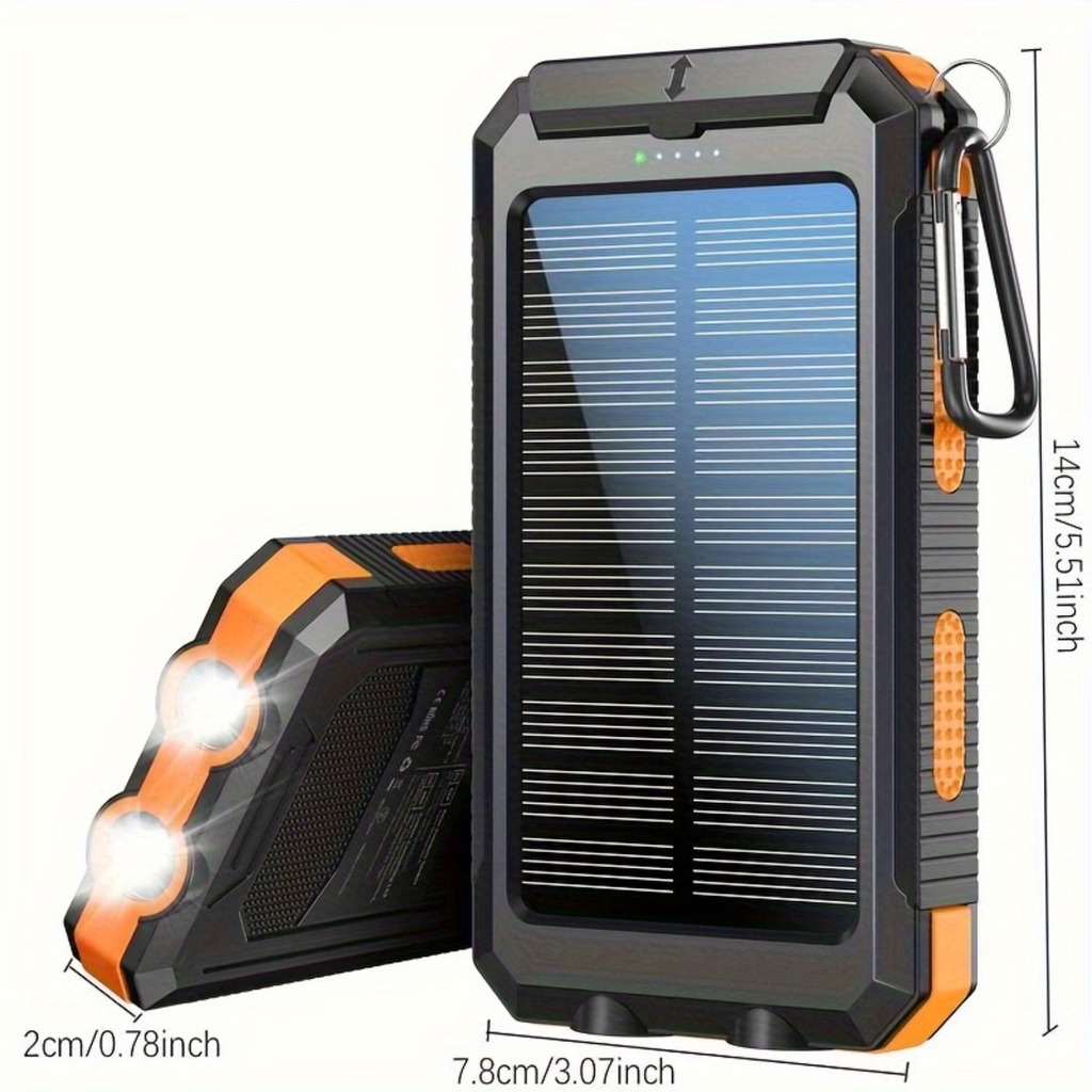 Portable Solar Mobile Phone Charger, Camping External Battery Charger For Mobile Phones, 2 USB/ LED Flashlights With Compass For Outdoor Activities, 20000mAh Portable Solar Power Bank
