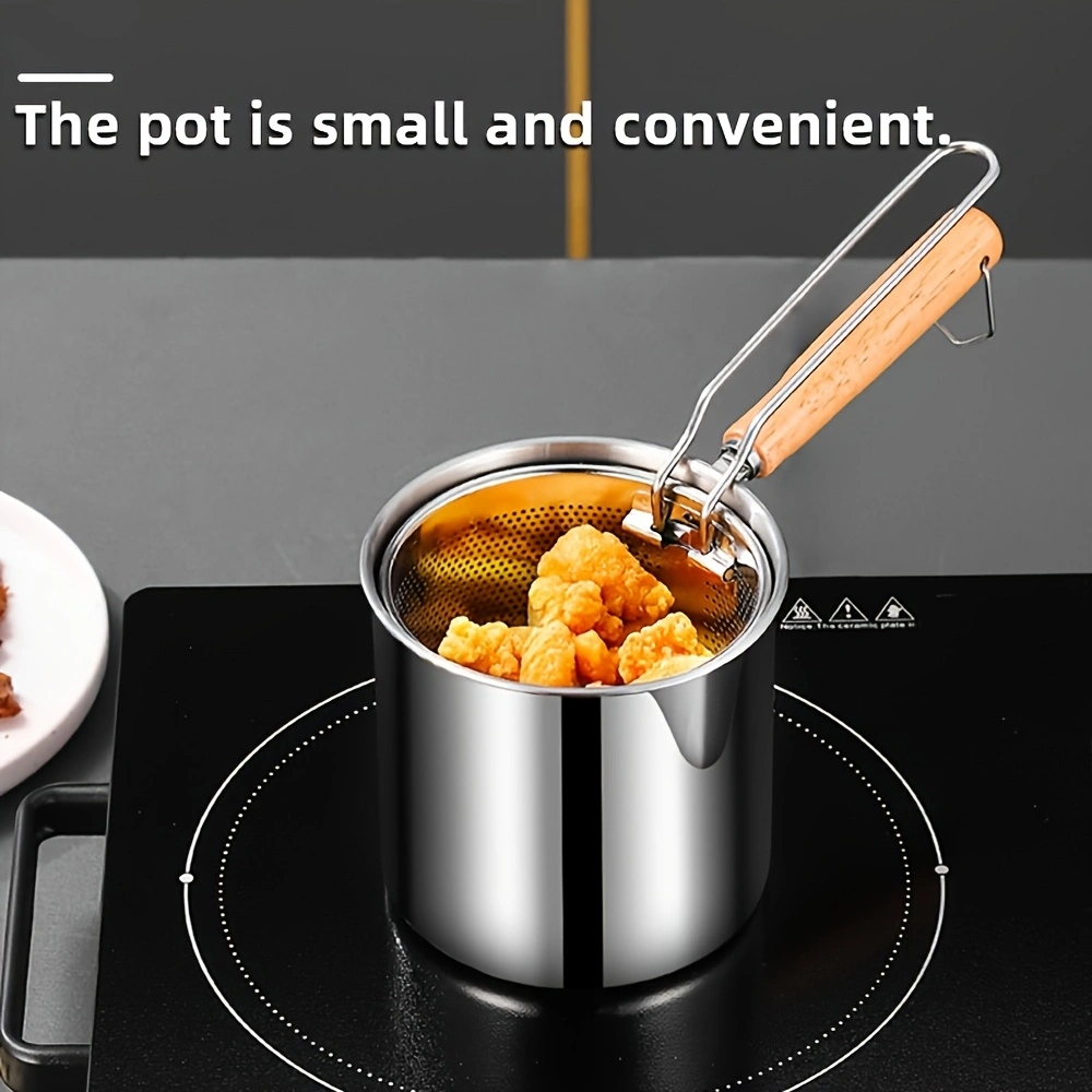 Stainless Steel Deep Fryer, Multifunctional Small Pot, Home Use Deep Fryer, Oil-Saving Small Fryer with Basket, Includes Pot and Tongs (3 Items Total), Suitable for Kitchen and Catering