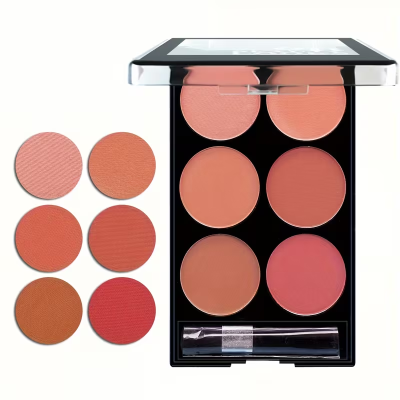 6-Color Waterproof Blush Palette - Easy-to-Apply, Natural 3D Makeup Look, Shade Enhancement for All Skin Tones, Matte & Shimmer Finishes in Red Hues, Makeup Palette