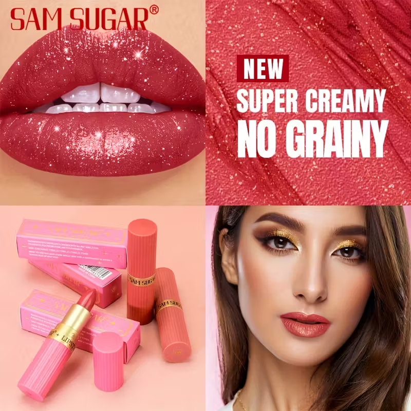 1pc SAM Waterproof Pearlescent Lip Gloss - Long-Lasting Shimmer Lipstick, Non-Sticky Hydrating Formula with Pearlescent, Moisturizing Lip Gloss for All Skin Types (,,, Tints) - Easy Application