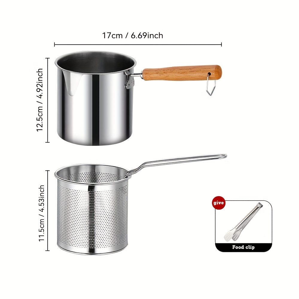 Stainless Steel Deep Fryer, Multifunctional Small Pot, Home Use Deep Fryer, Oil-Saving Small Fryer with Basket, Includes Pot and Tongs (3 Items Total), Suitable for Kitchen and Catering