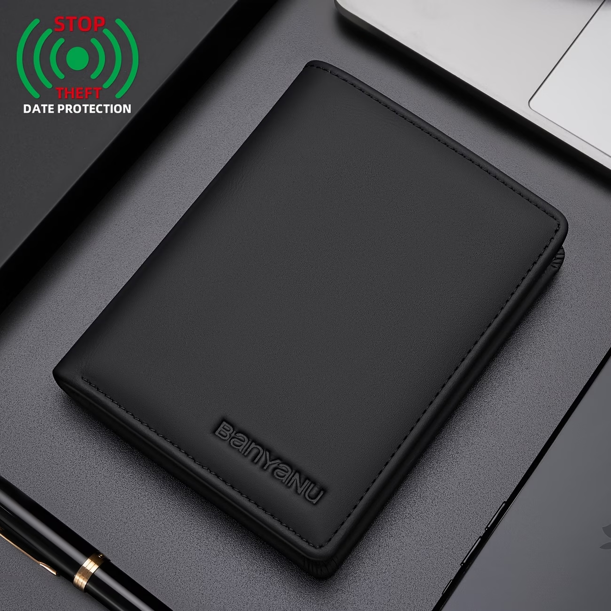 Genuine Leather Three-Fold Wallet for Men, 13 Card Slots with Anti-Theft Feature