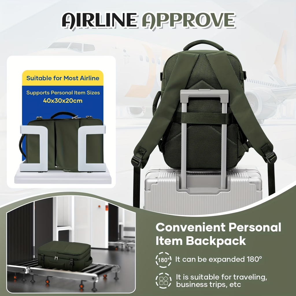 40x30x20cm Convertible Cabin Backpack - Lightweight Travel Backpack with 14" Laptop Compartment, Airline-Approved Carry-On Luggage, Durable Nylon Construction, Ergonomic Strap & Zipper Closure For Men & Women, Backpack For Travel, Short Trip Gear
