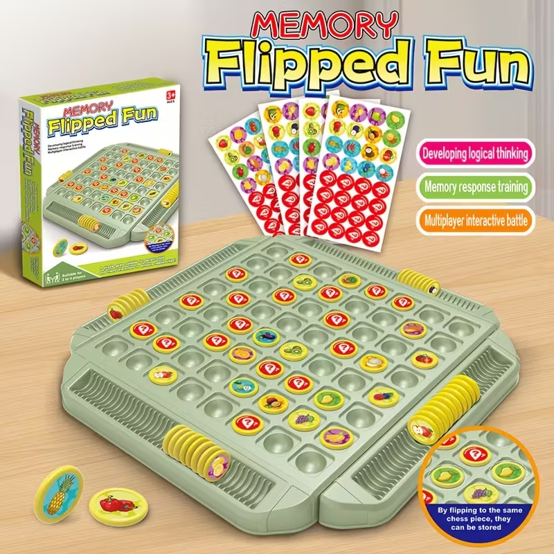 Toy Puzzle Fruit Flip Memory Chess Board Game, Flip Memory Battle Game, Exercising Hand-Eye Coordination Memory And Concentration Educational Toy, Suitable for 2-4 People to Play