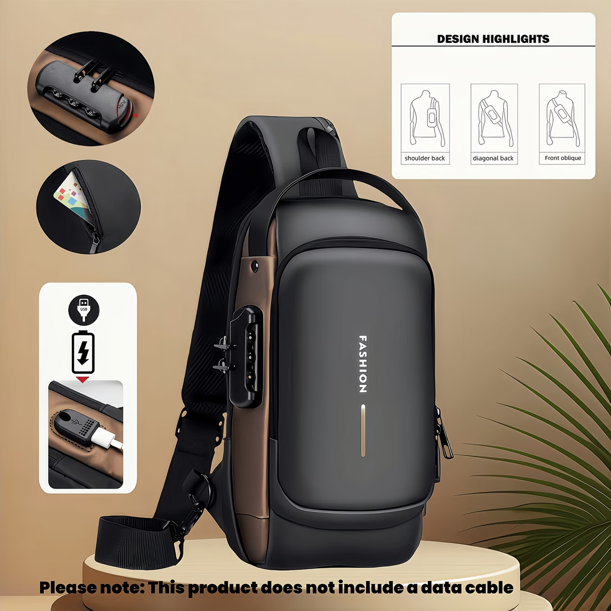 A Multi-functional Combination Lock Chest Bag, Outdoor Casual Crossbody Bag, Unisex Simple Single-shoulder Bag