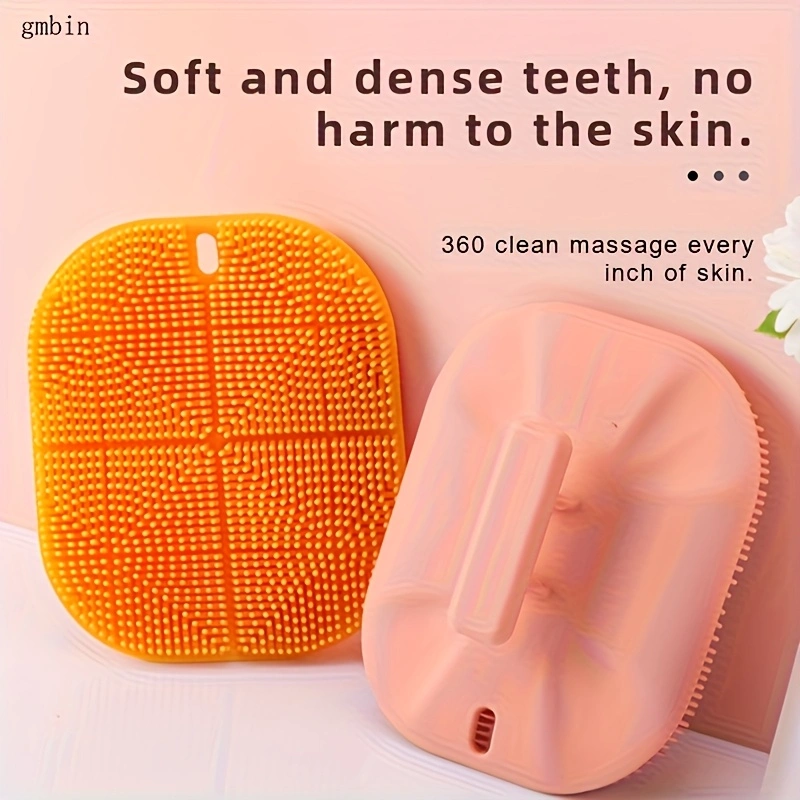 Skin massage brush. Features a handle for easy grip, and soft silicone bristles that are gentle on the skin. Practical for daily home care, easy to clean and maintain. A massage and cleaning brush.