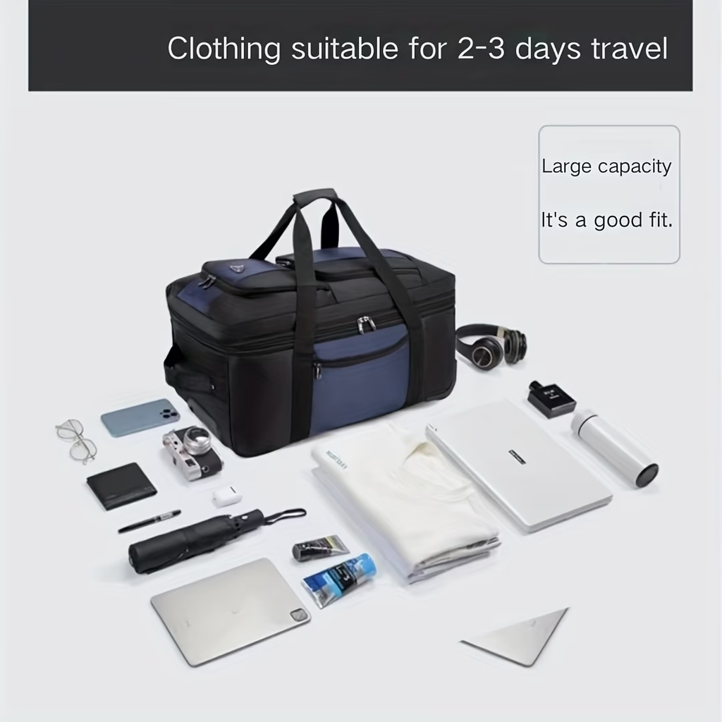 Large Capacity Expandable Travel Bag, Can Be Carried as a Backpack, Pulled on Wheels, or Handheld, Dual-Use as a Shoulder Bag or Backpack