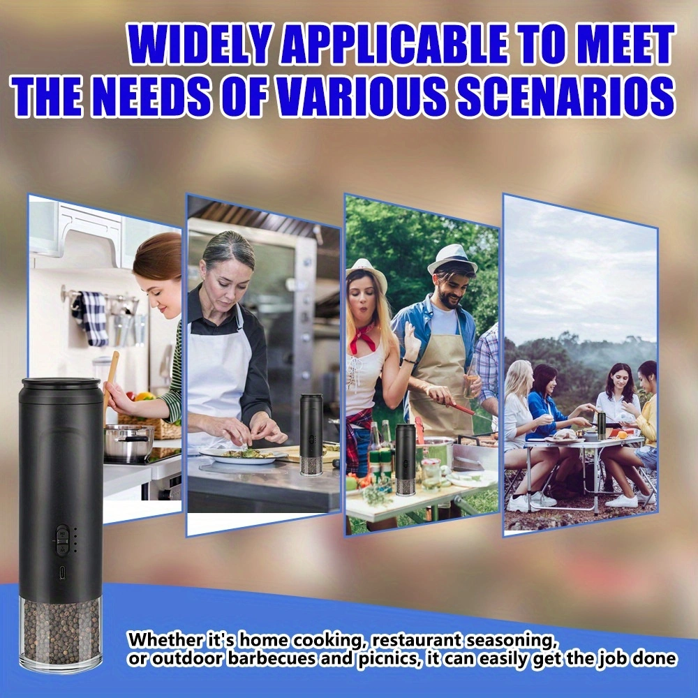 Multi-functional pepper grinder, black pepper and sea salt food grinder, handheld electric pepper grinder, can also be used as a night light, convenient and easy to store, suitable for various scenarios.