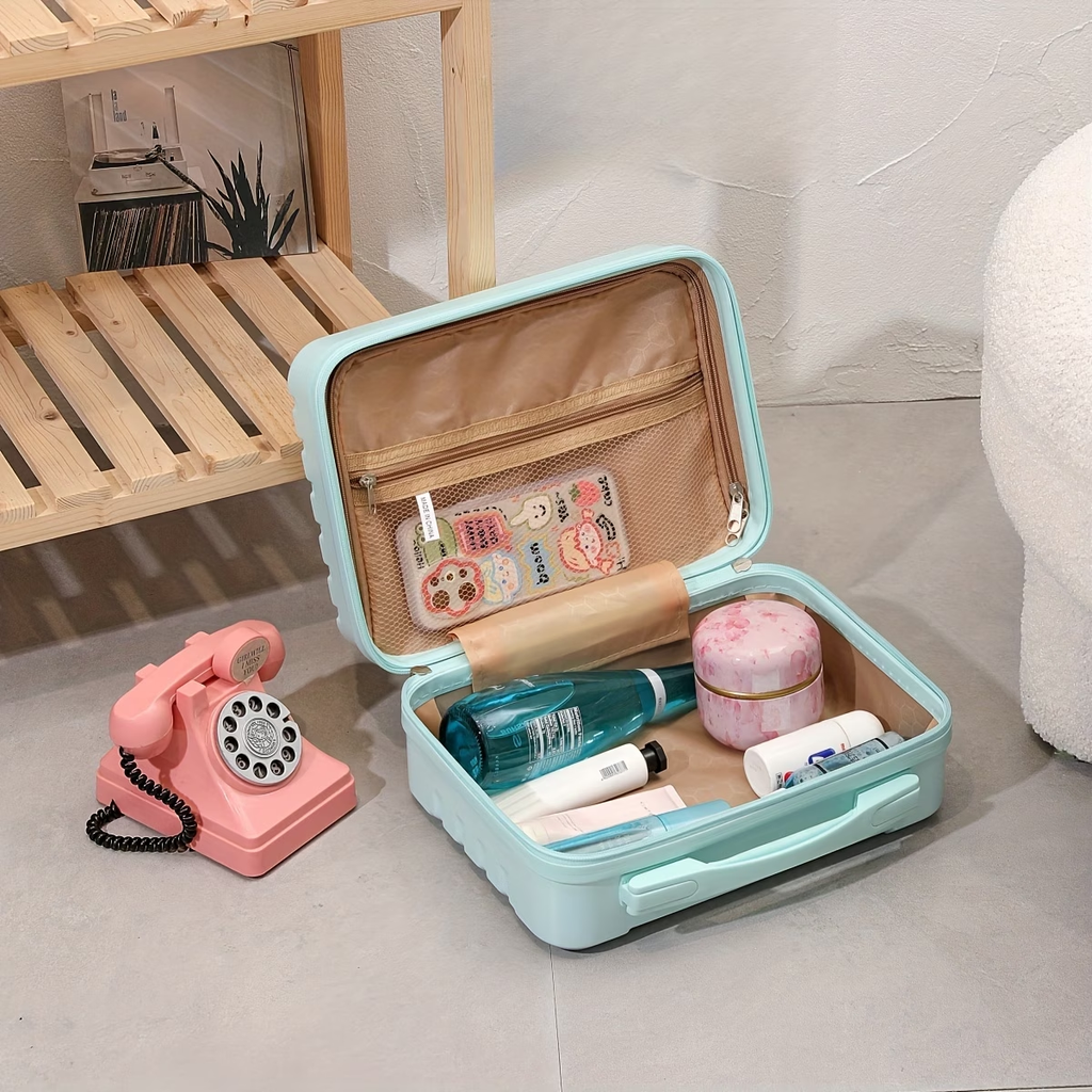 Chic 14-Inch Mini Suitcase Cosmetic Bag - Lightweight, with Zip Closure & Fixed Shoulder Strap - Perfect for Travel, Students, and Gifts