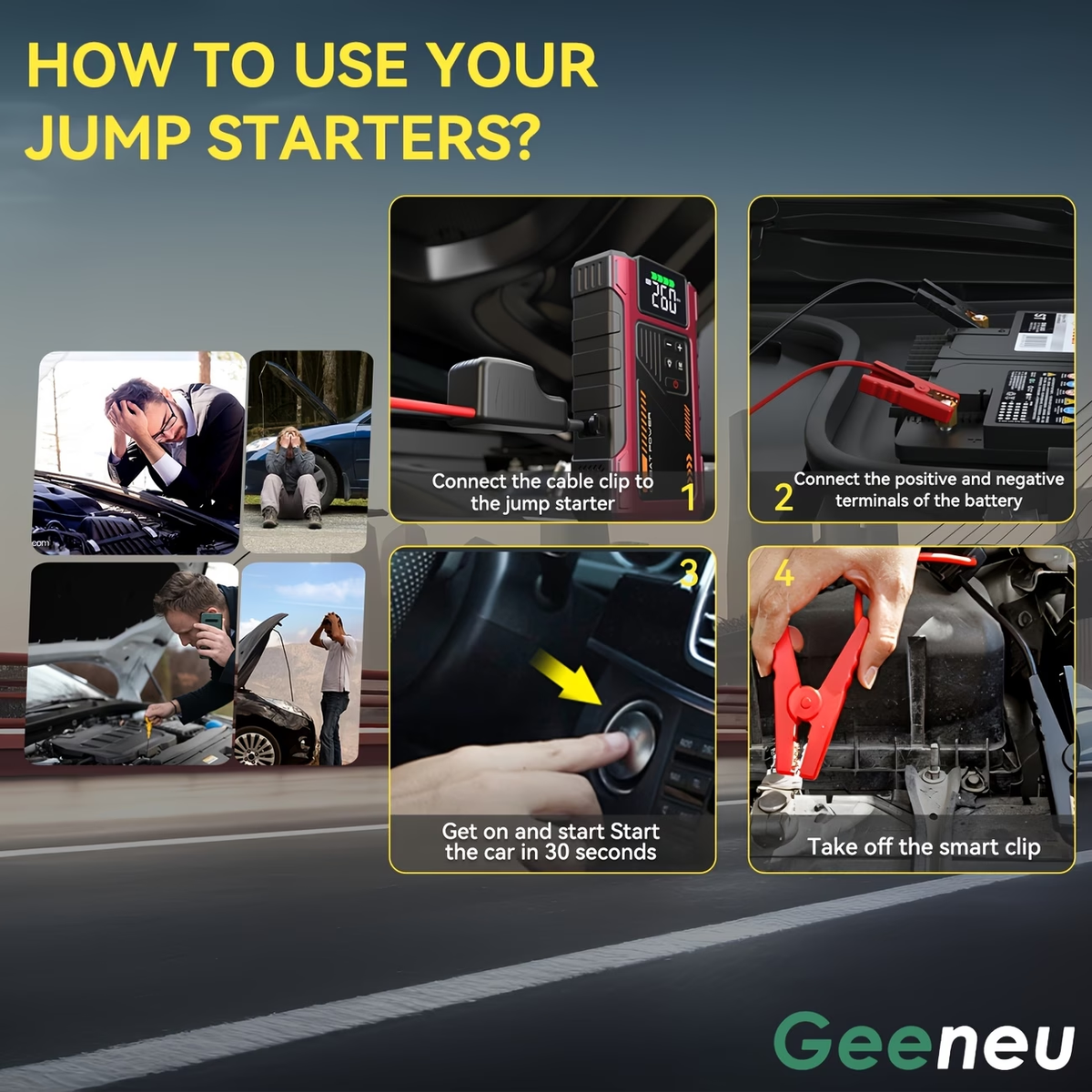 9-in-1 Portable Jump Starter with Air Compressor, Battery Jump Starter Portable Peak, Car Battery Charger Portable For12V(8.0LGas/1.72gal Diesel) Start The Car Quickly, USB Input/output, LED Emergency, Car Accessories Tools, Wireless Car Air