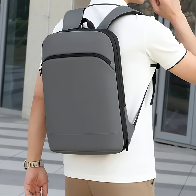 1pc Men'S Solid Color Expandable Business Backpack, Durable Zipper, Multiple Compartments, Padded Laptop Sleeve, Casual Daypack for Going Out & Leisure Travel, for Outdoor Business Trip, Daily Commute, Perfect Gift for Holiday Travel Season